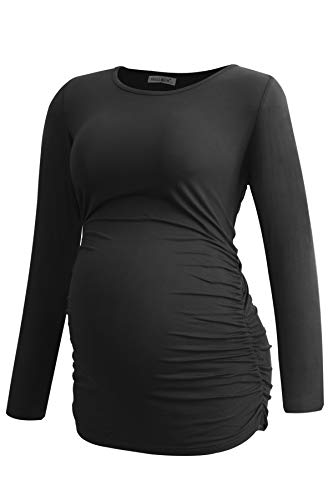 Smallshow Women's Maternity Tops Long Sleeve Pregnancy Clothes T Shirts 3-Packs,Army Green-Black-Light Grey,S