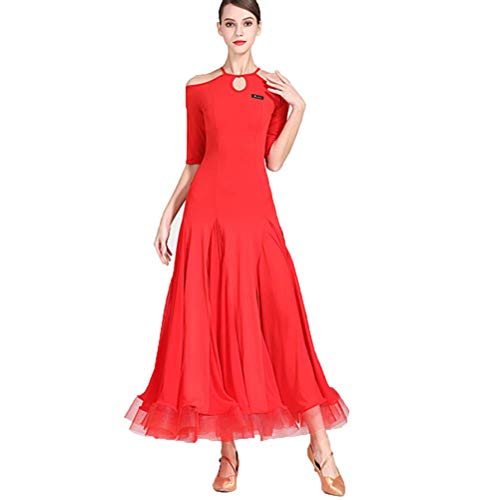 YDHTIZ Classic Ballroom Training Clothing 1/2 Sleeve Waltz Dance Dresses Hollow Tango Performance Dance Clothing Salsa Dance Costumes A-line for Women