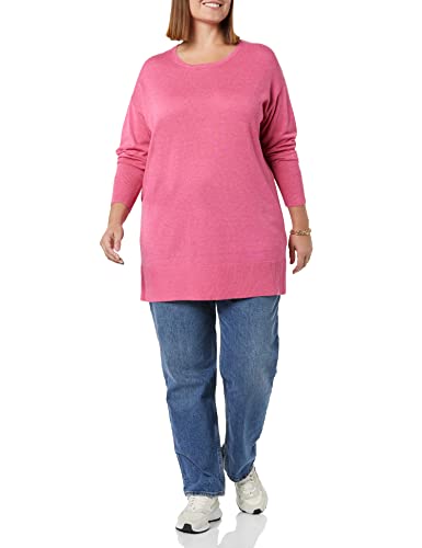 Amazon Essentials Women's Lightweight Long-Sleeved Scoop Neck Tunic Jumper (Available in Plus Size), Pink Heather, L