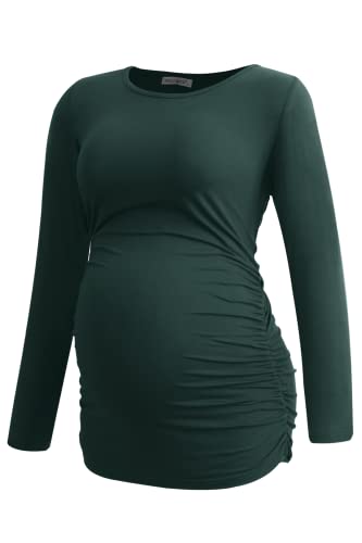 Smallshow Women's Maternity Tops Long Sleeve Pregnancy Clothes T Shirts 3-Packs,Black-Deep Green-Teal,S