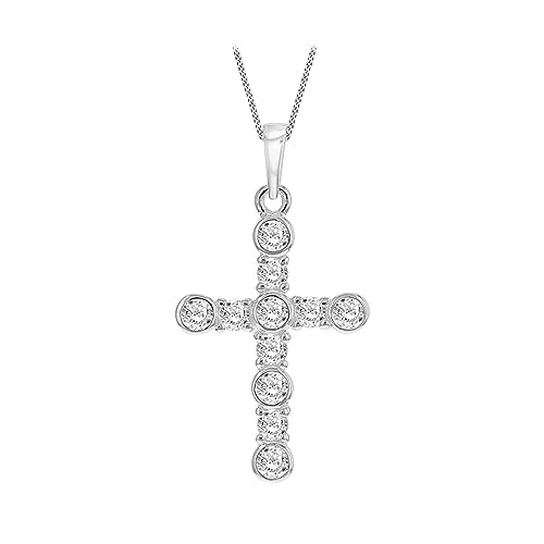 Tuscany Silver Women's Sterling Silver Fancy White Cubic Zirconia Cross Pendant on Curb Chain of 46cm/18"