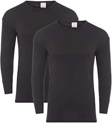 Pack of 2 Men's Thermal Long Sleeve Top, Warm Underwear Baselayer, S M L XL XXL Thermals (Black, Medium)