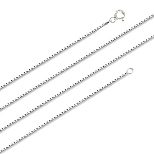 TreasureBay Women's Silver Chain Necklace 925 Sterling Silver 1.1MM Box Chain Necklace Length 19 In (19)