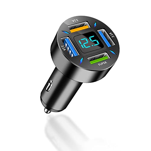 66W Fast Car Charger,3.1A USB+66W Super Fast Port,Smart Power Car Charger Adapter with Voltmeter Cigarette USB Charger Compatible Most Smartphones (Super+3.1A)