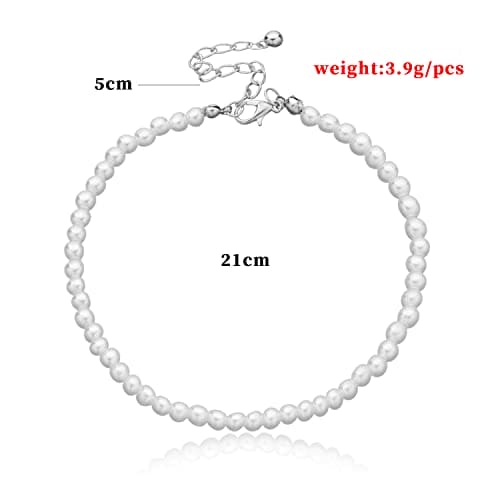 Inateannal Boho Pearl Ankle Chains Imitation Pearl Beaded Anklet Summer Beach Foot Chain Jewelry for Women and Girls