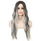 Black and White Long Curly Wavy Wigs for Women Dark Root Middle Part Hair Wig Natural Synthetic Fiber Wig for Cosplay Halloween Use