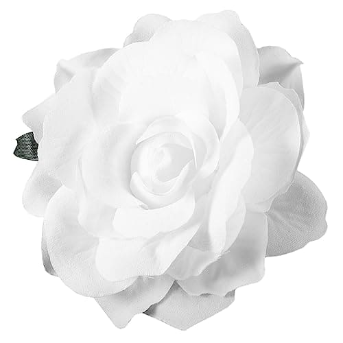 White Flower Hair Clip Rose Hair Clip Hair Clip Comb Rose Flower Brooch 2 in 1 Flamenco Dancer Pin Up Flower Brooch for Wedding Party(White)