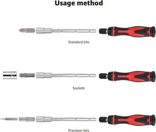 Amazon Basics 73-Piece Magnetic Ratcheting Wrench and Electronics Precision Screwdriver Set, Black/Red/Silver