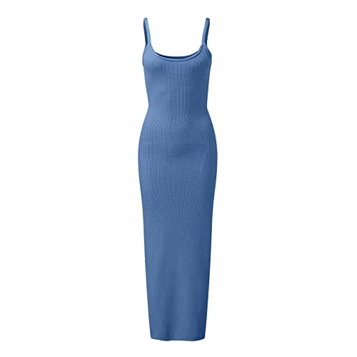 Sexy Knitted Dress Bodycon Dress for Women Sleeveless Spaghetti Strap Neck Maxi Dress Backless Summer Beach Dresses Summer Dress Black Women, blue, M