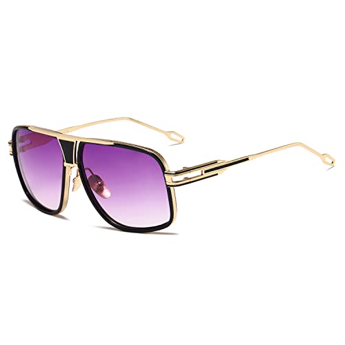 kimorn Sunglasses For Men Retor Goggle Metal Frame Classic Eyewear AE0336 (Gold Frame Gradient Purple Lens, 62)