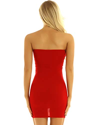 ranrann Women's See Through One Piece Bodycon Mini Tube Dress Nightclub Teddy Lingerie Dresses Red Zipper One Size