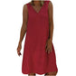 Zeiayuas Linen Summer Dress for Women UK V Neck Sleeveless Tank Dresses Holiday Beach Party Tunic Dresses Going Out Midi Dress Elegant Solid Color Dress Plus Size 22 Wine
