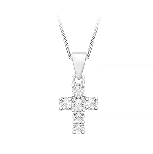 Tuscany Silver Women's Sterling Silver White Cubic Zirconia Small Cross Pendant on Curb Chain of 46cm/18"