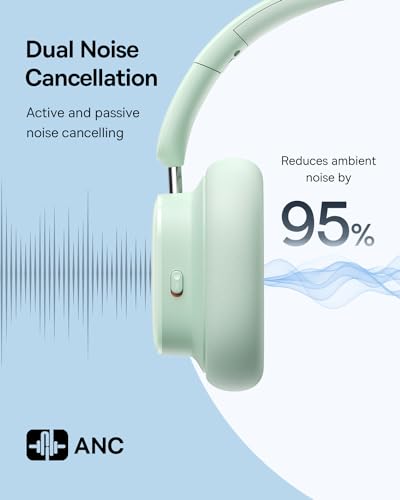 Baseus Active Noise Cancelling Headphones with 100H Playtime, LHDC Hi-Res Sound, Reduce Noise by Up to 95%, Spatial Audio, ENC Mics, 0.038s Low Latency, Bluetooth 5.3 Wireless Headphones - Bowie H1i