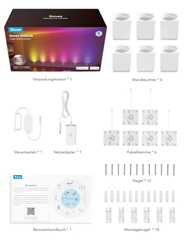 Govee Cube Wall Sconces, RGBIC LED Wall Light Works with Alexa, WiFi Smart Lights for Room Decor, Colour Changing Indoor Light Fixture for Bedroom Dining Room, Music Sync, Adjustable Cables