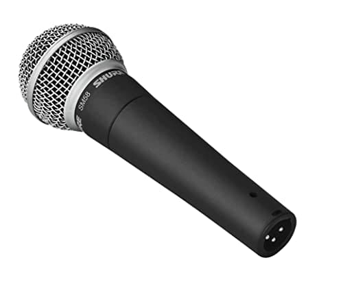 Shure SM58-LC Cardioid Dynamic Vocal Microphone with Pneumatic Shock Mount, Spherical Mesh Grille with Built-in Pop Filter, A25D Mic Clip, Storage Bag, 3-pin XLR Connector