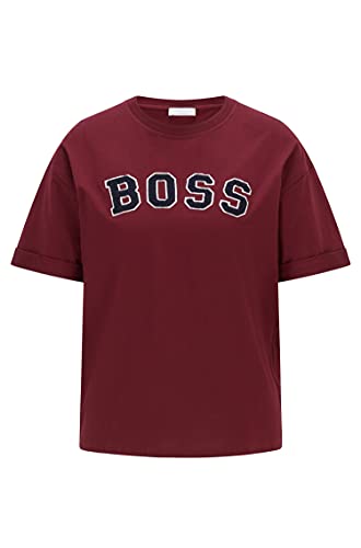 BOSS Womens C Evarsy Oversized-fit Logo T-Shirt in Organic-Cotton Jersey Red