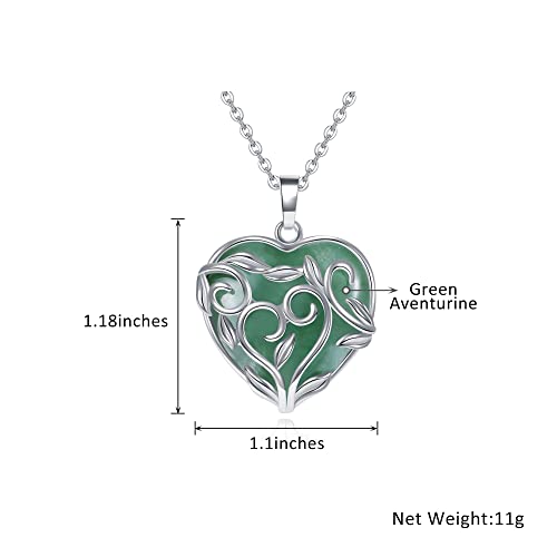 CrystalTears Green Aventurine Healing Crystal Necklace for Women Flower Wrapped Heart Crystal Gemstone Pendant Necklace Quartz Crystals Jewellry Mothers Day Gifts for Mum Women Wife