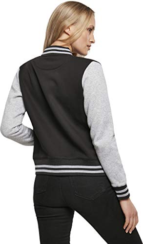 Build Your Brand Women's Ladies Sweat College Jacket Varsity, Black/Grey, XS