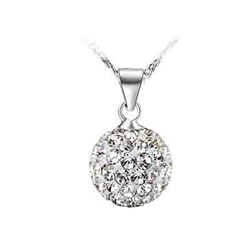 Beautiful 925 Womens Crystal solid Silver Disco Ball Friendship NECKLACE AND STUD EARRING SET 10mm