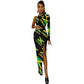 Jamaican Flag Women's Dress One Shoulder Split Maxi Long Dress Bodycon Wedding Party Dresses M