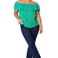 Trendyol Woman Relaxed fit Basic Carmen Collar Woven Plus Size Blouse,Green,44