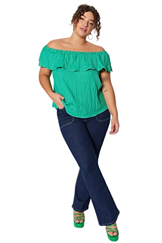 Trendyol Woman Relaxed fit Basic Carmen Collar Woven Plus Size Blouse,Green,44