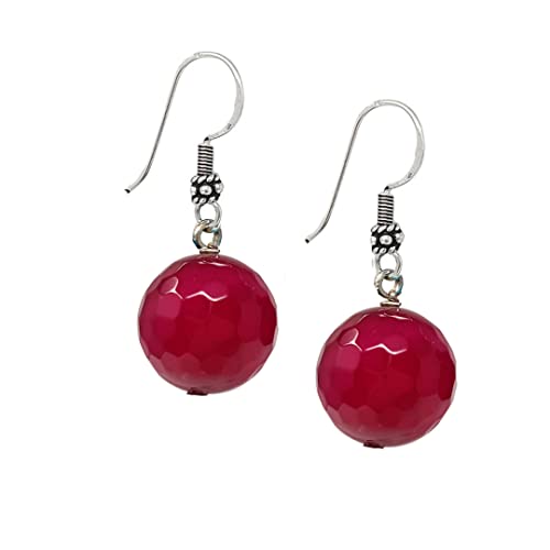 TreasureBay Handmade Gemstone Dangle Drop Earrings, Womens Pierced Earrings Made with 925 Sterling Silver (Pink Agate)