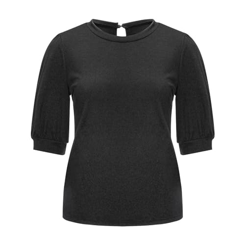 P-163 Black Ladies Relaxed Fit Tshirts Crew Neck Tee Tops for Women Short 1/2 Sleeve Casual Plain Fall Summer Tee Shirt Button 2024 Clothing Trendy XF 4XL