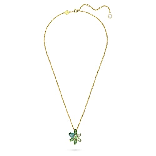 Swarovski Gema Floral Pendant Necklace, Green Petal and Round-Cut Crystals and Gold-Tone Plated, from the Gema Collection