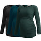 Smallshow Women's Maternity Tops Long Sleeve Pregnancy Clothes T Shirts 3-Packs,Black-Deep Green-Teal,S