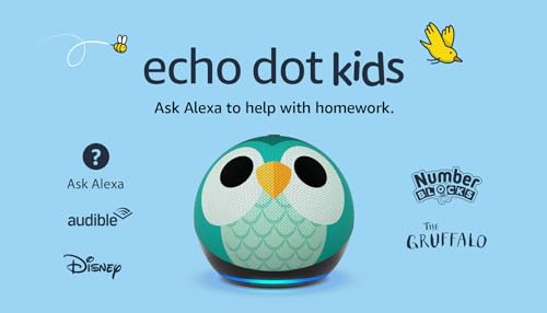 Echo Dot Kids (Newest gen) | Wi-Fi and Bluetooth smart speaker with Alexa | With 1 year of Amazon Kids+ content | Owl