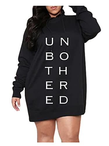 SAMACHICA Sweatshirt Dress Women Pullover Hoodie Dresses Long Sleeve Casual Hooded Tunic Tops Letter Black 3X