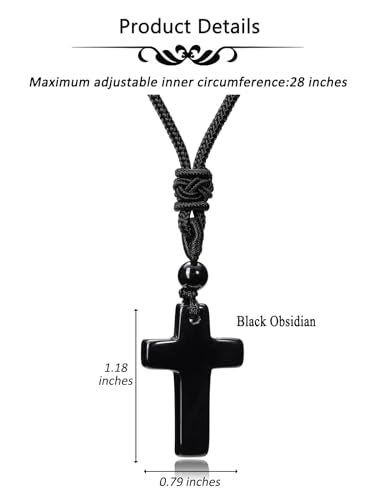 CrystalTears Black Obsidian Crystal Cross Necklace for Men Women Natural Quartz Crystal Gemstone Cross Pendant Necklace Adjustable Protection Healing Stone Necklace Jewellry Gift for Him Christmas