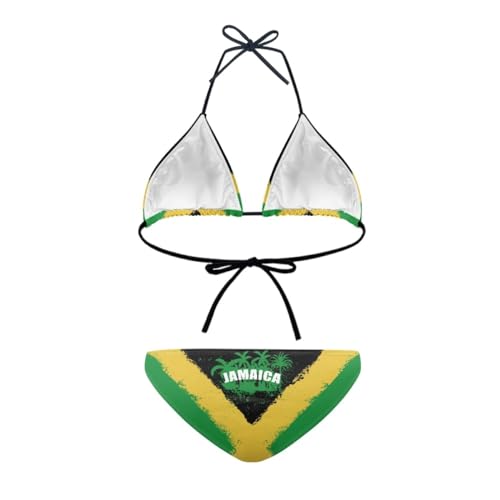 GLUDEAR Women's Sexy Two Piece Jamaican Flag Bikini Straps Cute Swimsuit Triangle Thong Bottom Bathing,Jamaica Island,XS