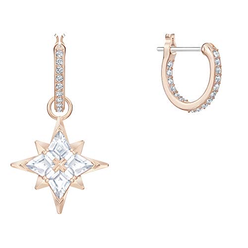 Swarovski Symbolic hoop earrings, Star, White, Rose gold-tone plated