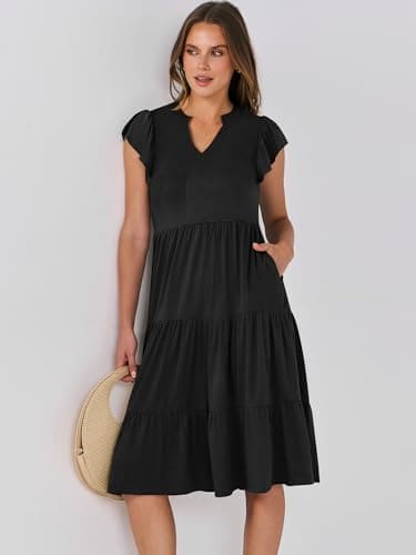 ANRABESS Women's Summer Dress Casual V Neck Sleeveless Flowy Tiered Sundress 2024 Fashion Wedding Guest Travel Party Resort Cruise Wear Boho Beach Midi Dresses with Pockets Black A1408heise-M