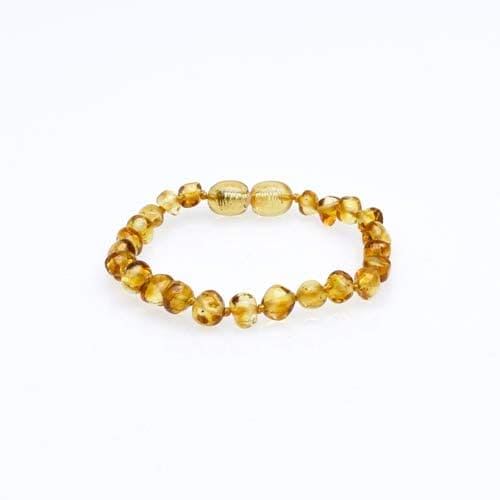 Baby J's - Honey Coloured Bracelet/Anklet - Premium Amber Bracelet - Handcrafted with 100% Baltic Amber - Fitted with a Safety Screw Clasp - Knotted to Prevent Scattering - 12cm