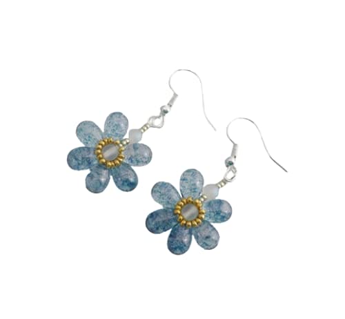 Blossom Flower Handmade Earrings (Speckled Blue, sterling-silver)