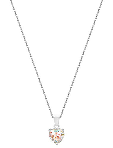 Tuscany Silver Women's Sterling Silver 9.5 mm x 10 mm Aurora Borealis Cubic Zirconia 10.5 x 20 mm Heart Pendant Curb Chain Necklace of Length 46 cm/18 Inch