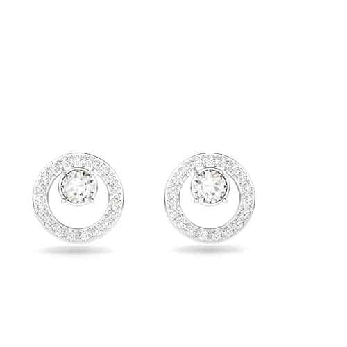 Swarovski Creativity stud earrings, Circle, White, Rhodium plated