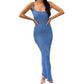 Sexy Knitted Dress Bodycon Dress for Women Sleeveless Spaghetti Strap Neck Maxi Dress Backless Summer Beach Dresses Summer Dress Black Women, blue, M