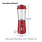 Hamilton Beach Portable Blender for Shakes and Smoothies with 14 Oz BPA Free Travel Cup and Lid, Durable Stainless Steel Blades for Powerful Blending Performance, Red (51101RV)