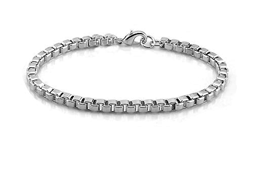 TreasureBay Womens 3.5mm Solid 925 Silver Box Chain Bracelet (17.5)