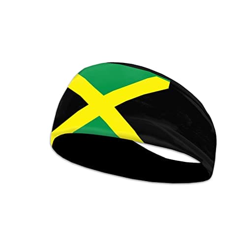 Kuiaobaty Jamaica Flag Print Sweatband for Running, Working Out, Yoga, Basketball, Tennis, Jamaican Bandana Green Yellow Stripe Headband for Men Women