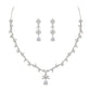 Clearine Wedding Bridal Flower Leaf Crystal Teardrop Necklace Earrings Set CZ Marquise Pendant Jewellery Set Gifts for Women Brides Clear Silver-Tone