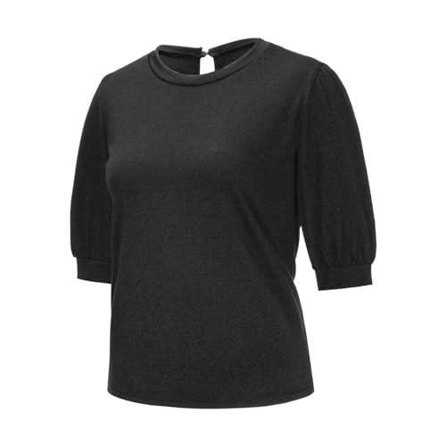 P-163 Black Ladies Relaxed Fit Tshirts Crew Neck Tee Tops for Women Short 1/2 Sleeve Casual Plain Fall Summer Tee Shirt Button 2024 Clothing Trendy XF 4XL