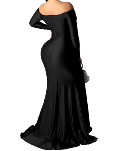 A ADILACA Elegant Dresses for Women Evening Party Long, Long Elegant Dresses for Women Evening Party Short Sleeved, Off The Shoulder Split Maxi Dress (Hot Pink, M)