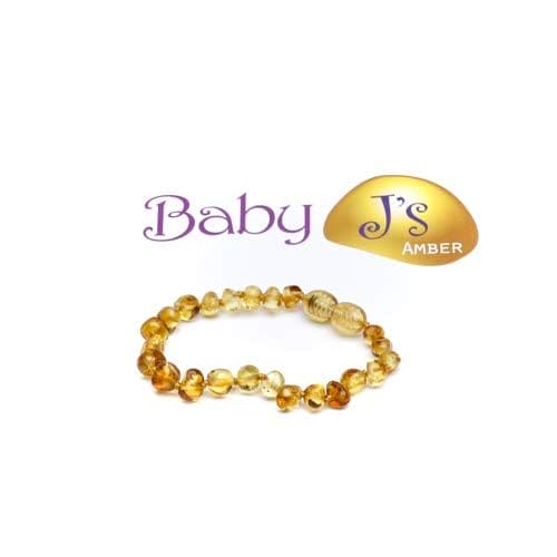 Baby J's - Honey Coloured Bracelet/Anklet - Premium Amber Bracelet - Handcrafted with 100% Baltic Amber - Fitted with a Safety Screw Clasp - Knotted to Prevent Scattering - 12cm