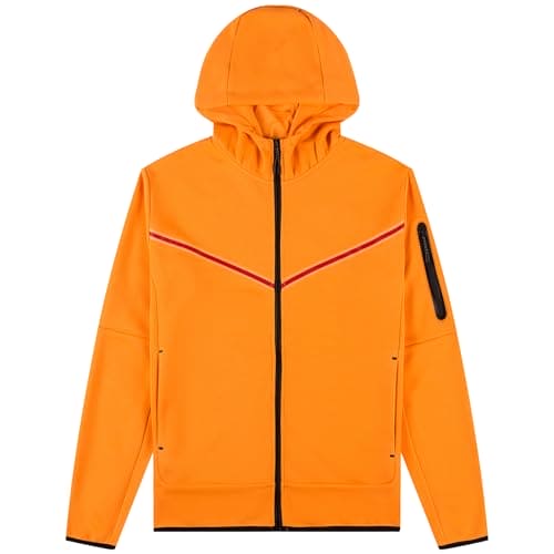 ANGELA BEBE Men's Tracksuits Sweatsuits For Men Hooded Tracksuit Sweatsuit Long Sleeve Full-Zip Jogging Sweatpants 2 Piece, Orange, Small